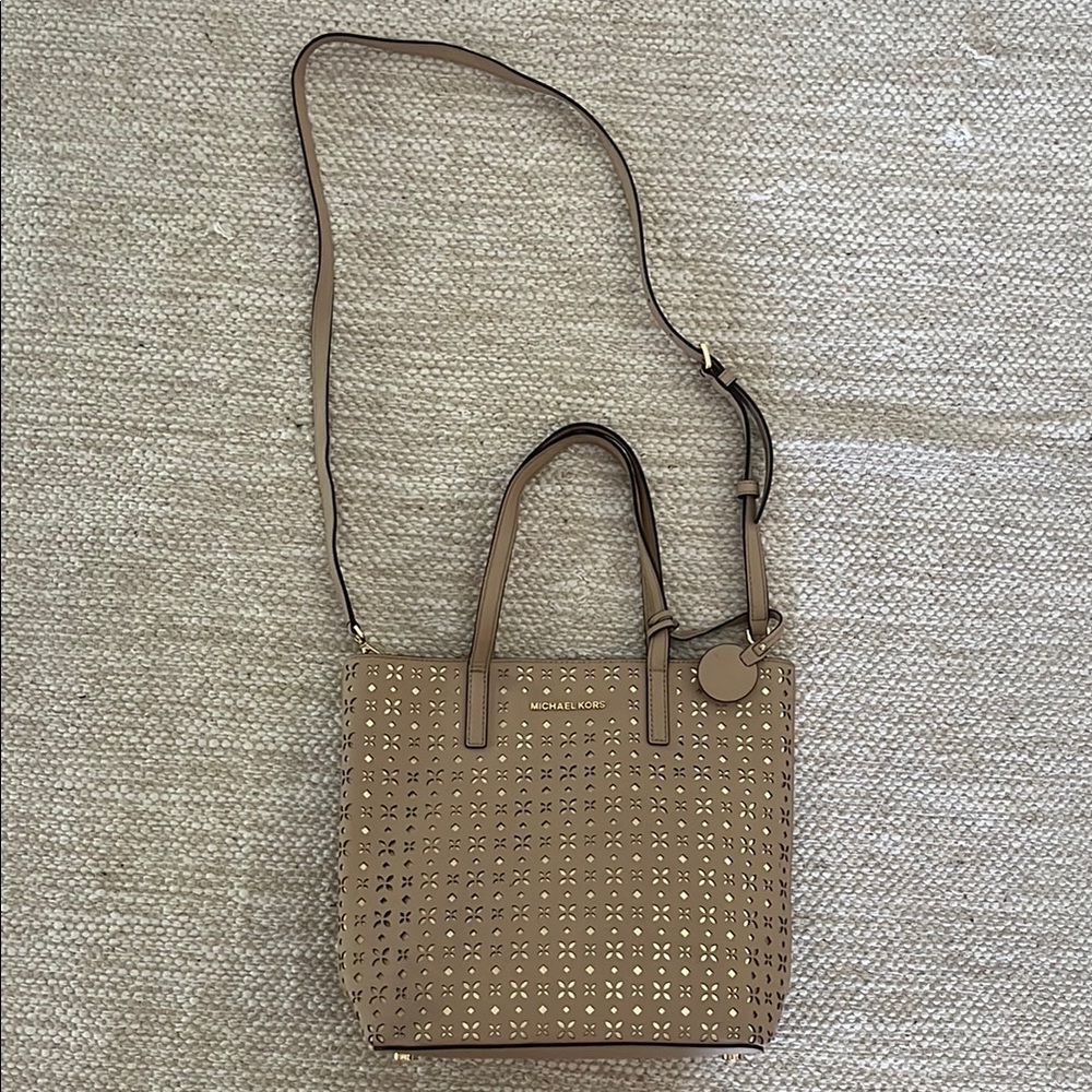 Michael Kors Perforated Beige Tan Crossbody Bag Purse Summer